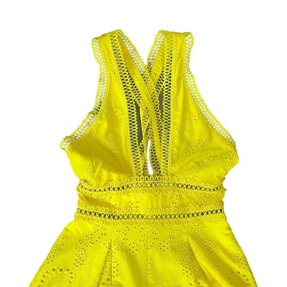 NBD Dreslin Yellow Eyelet Romper Halter Cutout NWT XS - Picture 4 of 8